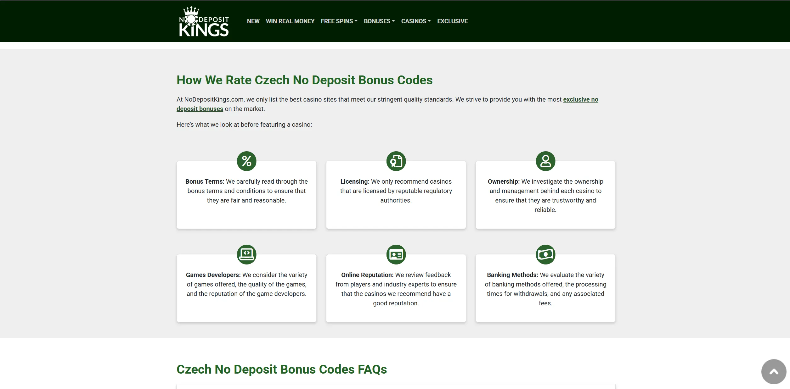 Screenshot of Nodepositkings.com - Best Czech No Deposit Bonus Codes